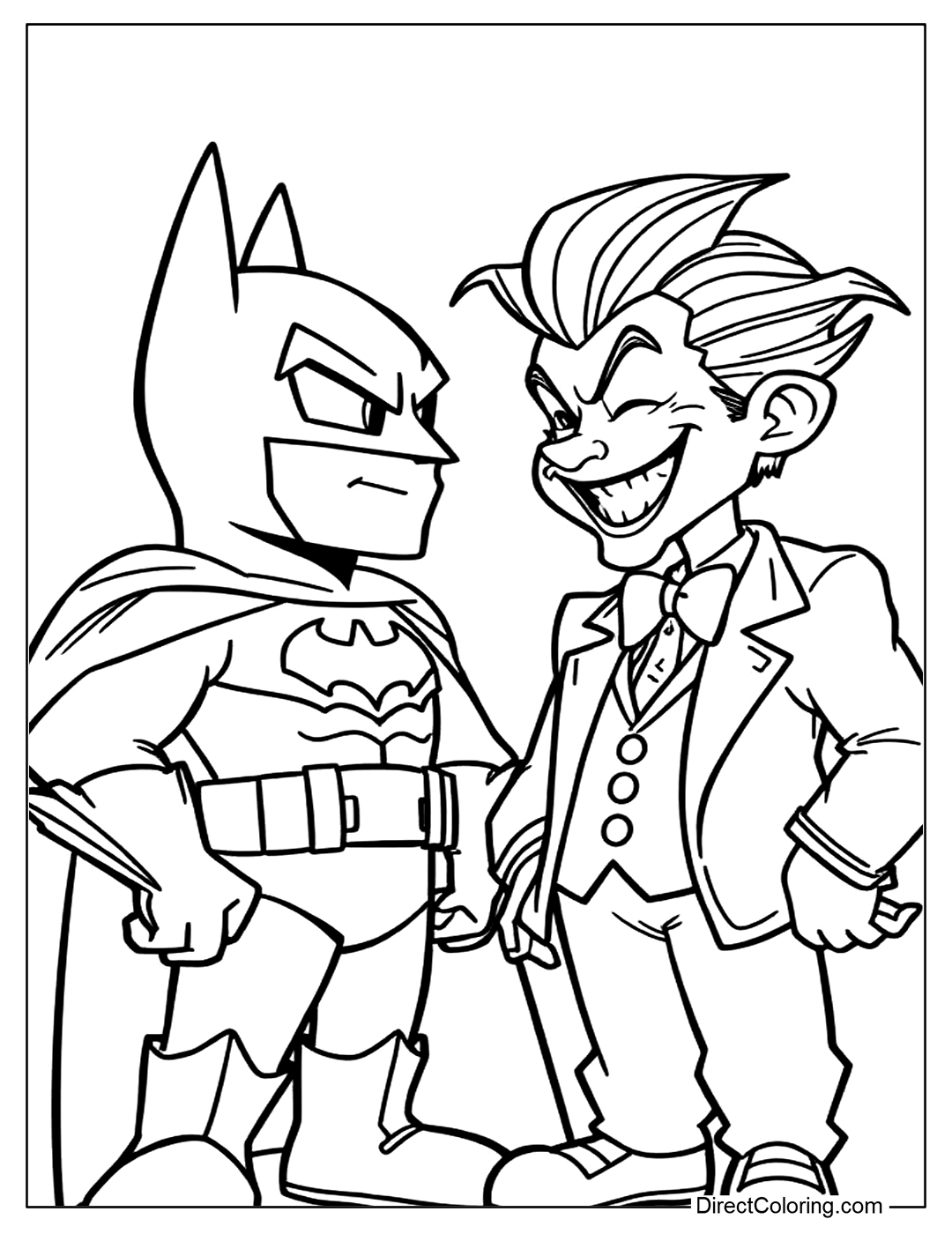 Cute Batman with Joker Coloring Sheet